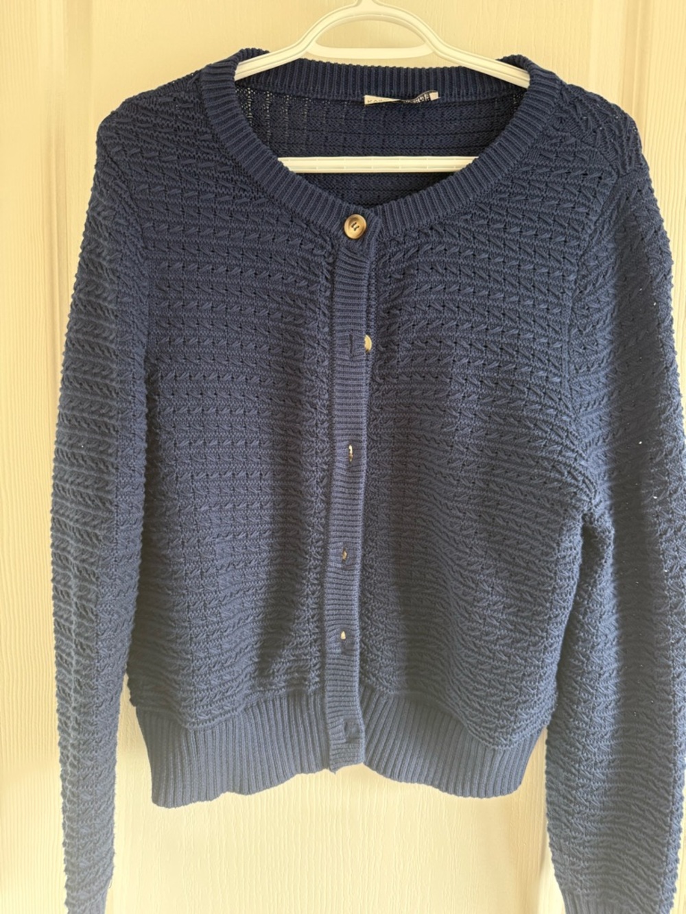 Classic Navy Textured Button-Front Women's Sweater
